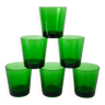 Set of 6 green glass water glasses, Design, 1970