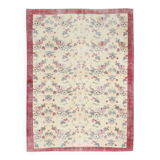 7x9 Yellow & Burgundy Floral Turkish Vintage Rug, 216x281Cm