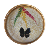Vintage bamboo tray decorated with ferns and butterflies