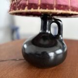 Vintage black ceramic lamp with hand-woven wool shade