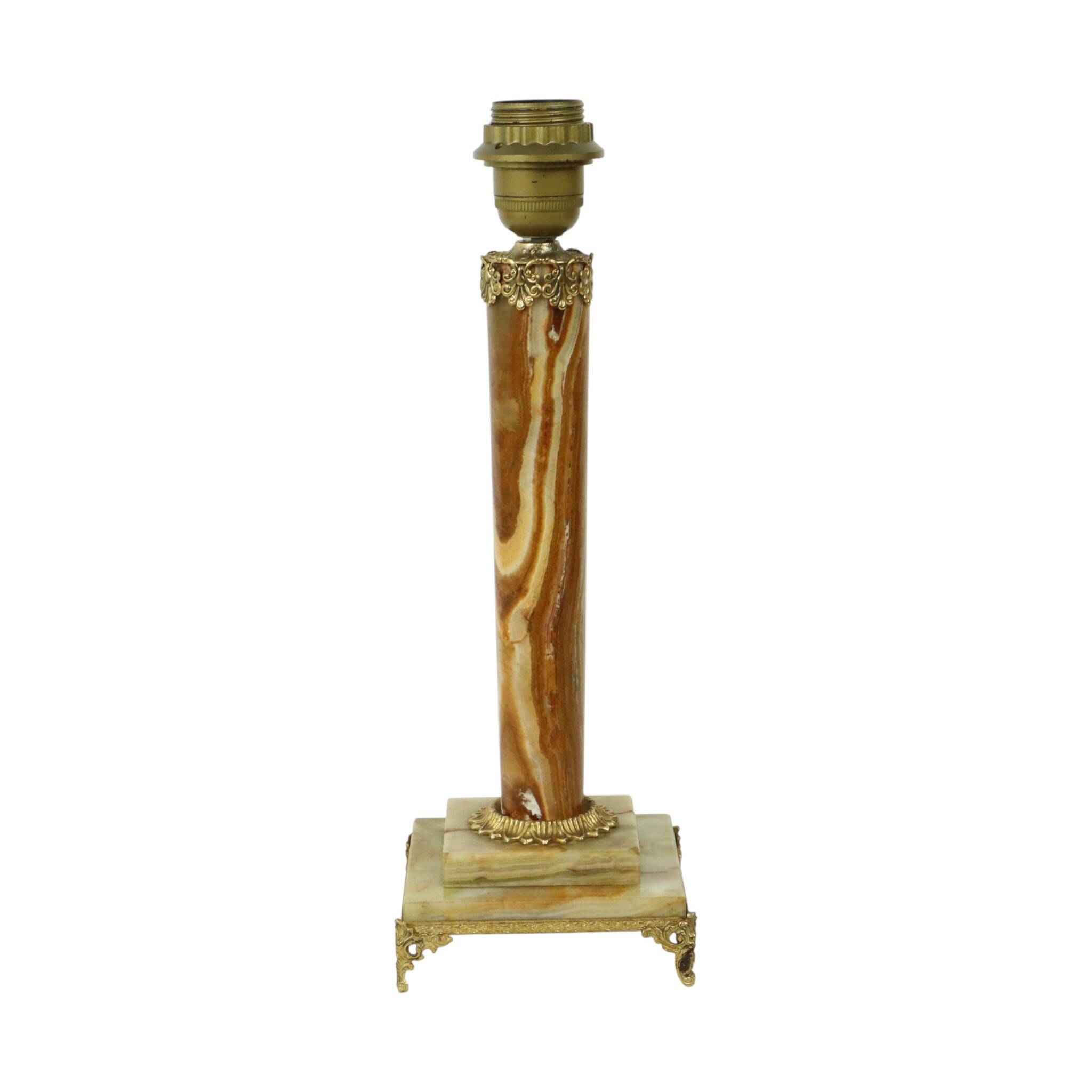 Classic Onyx and Brass Column Table Lamp 20th Century