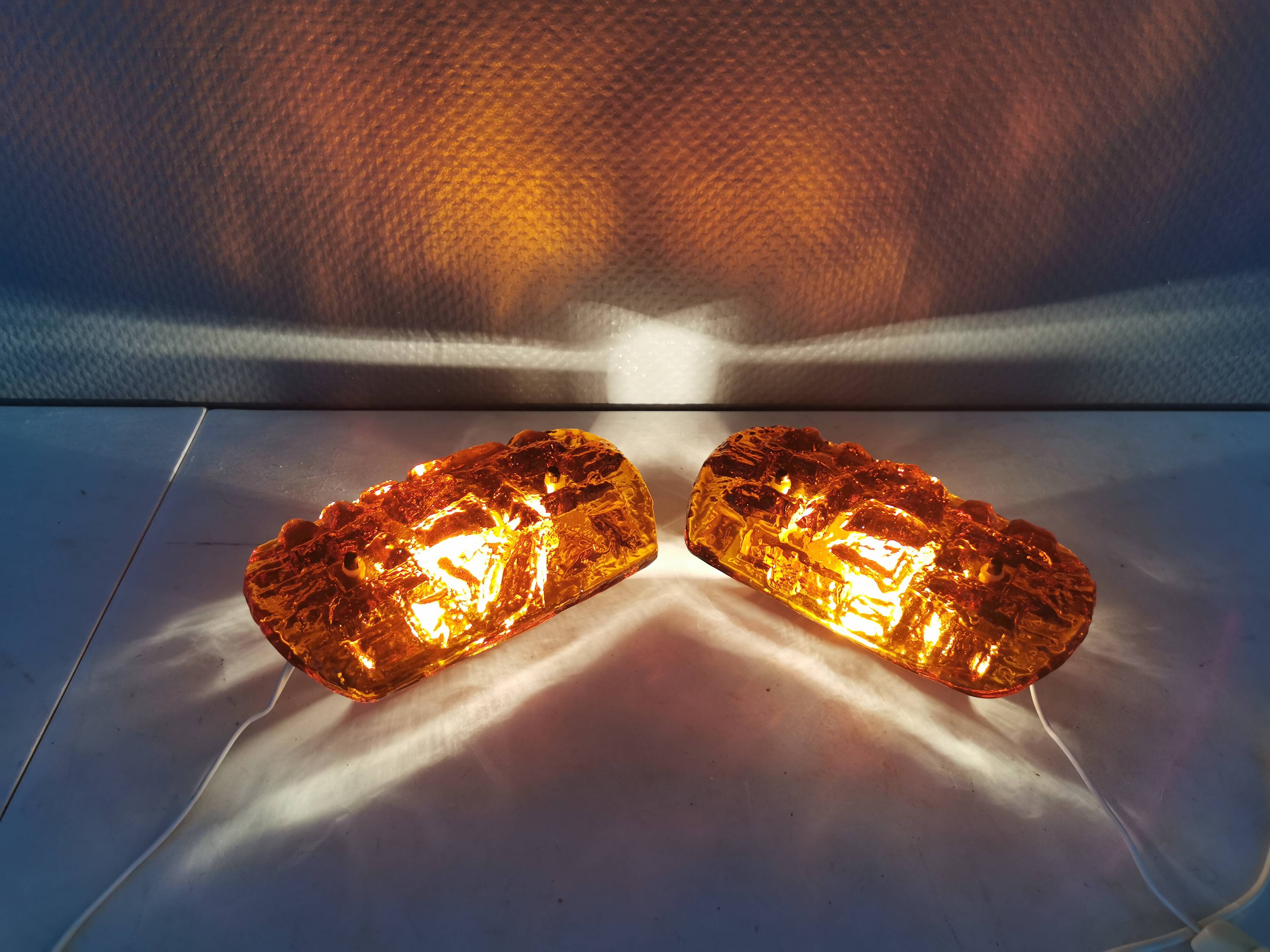 A set of wall lamps in amber-colored glass from Danish Vitrika, 1970s