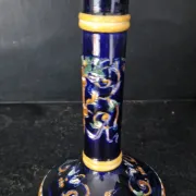 Antique candlestick Faïence from Gien - Renaissance Decor Blue Background - Painted