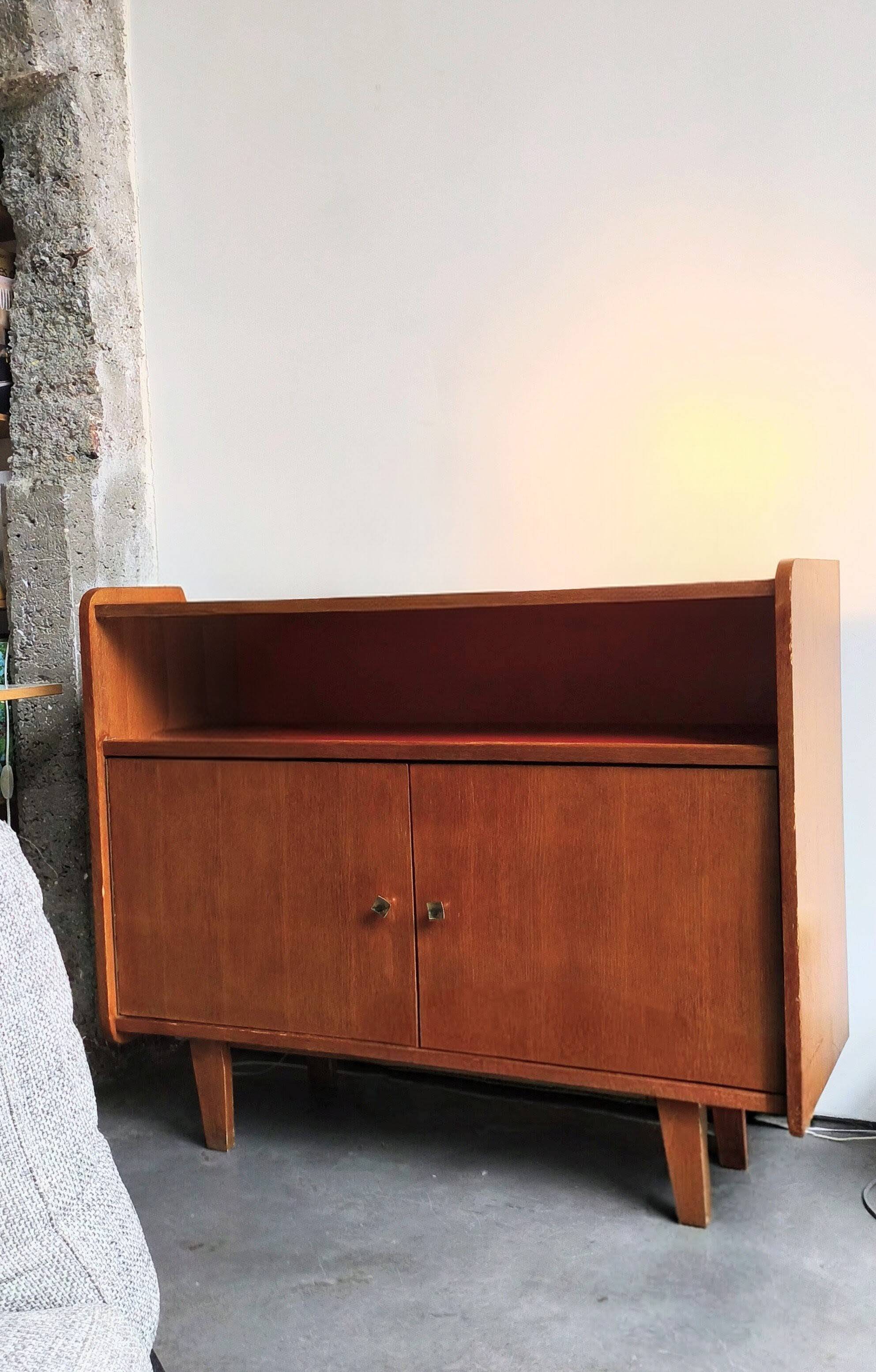 Meuble bas moderniste buffet bibliothèque vitrine  1960 / 70s