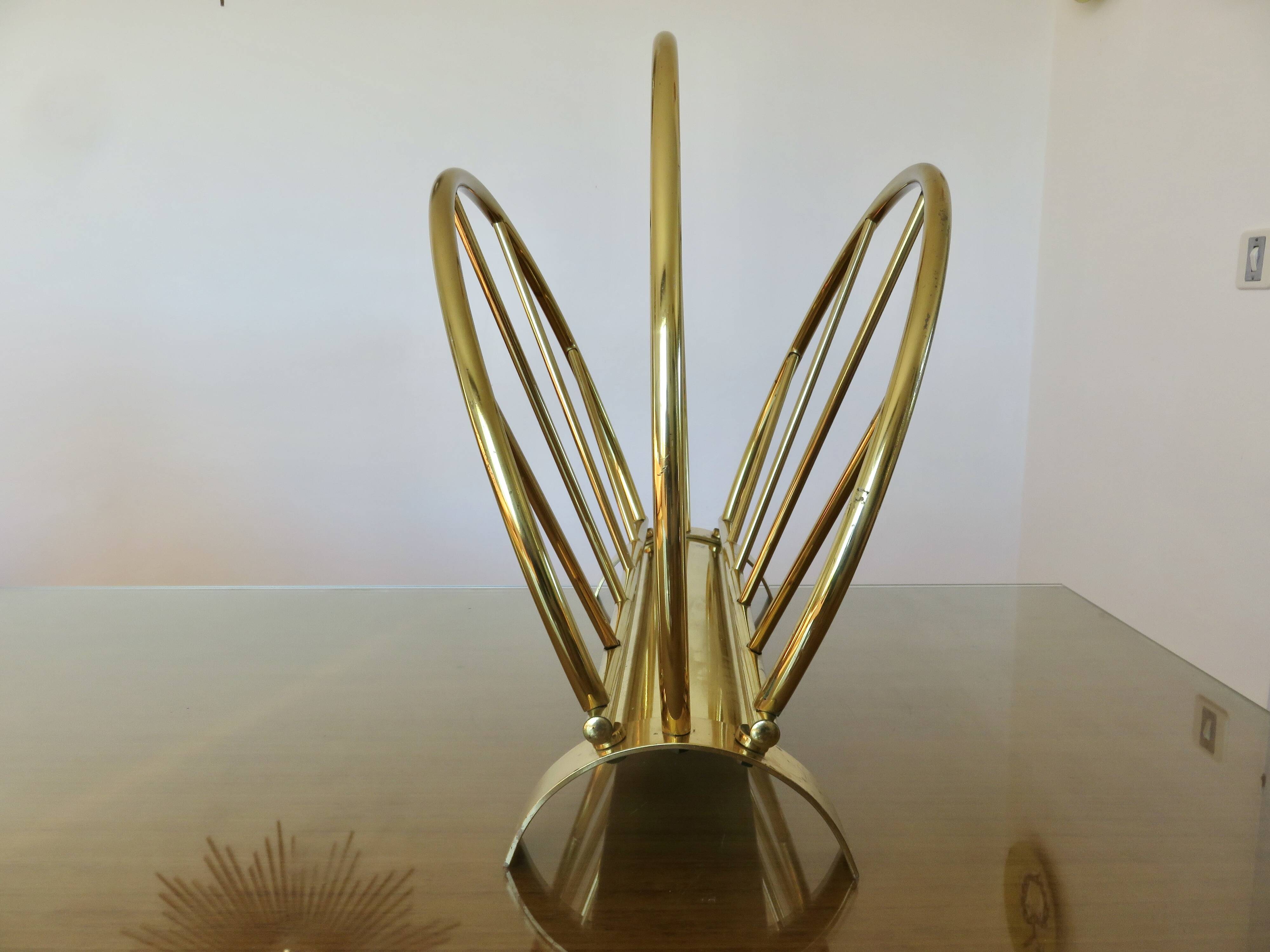 Golden brass magazine rack, Italy, 1950