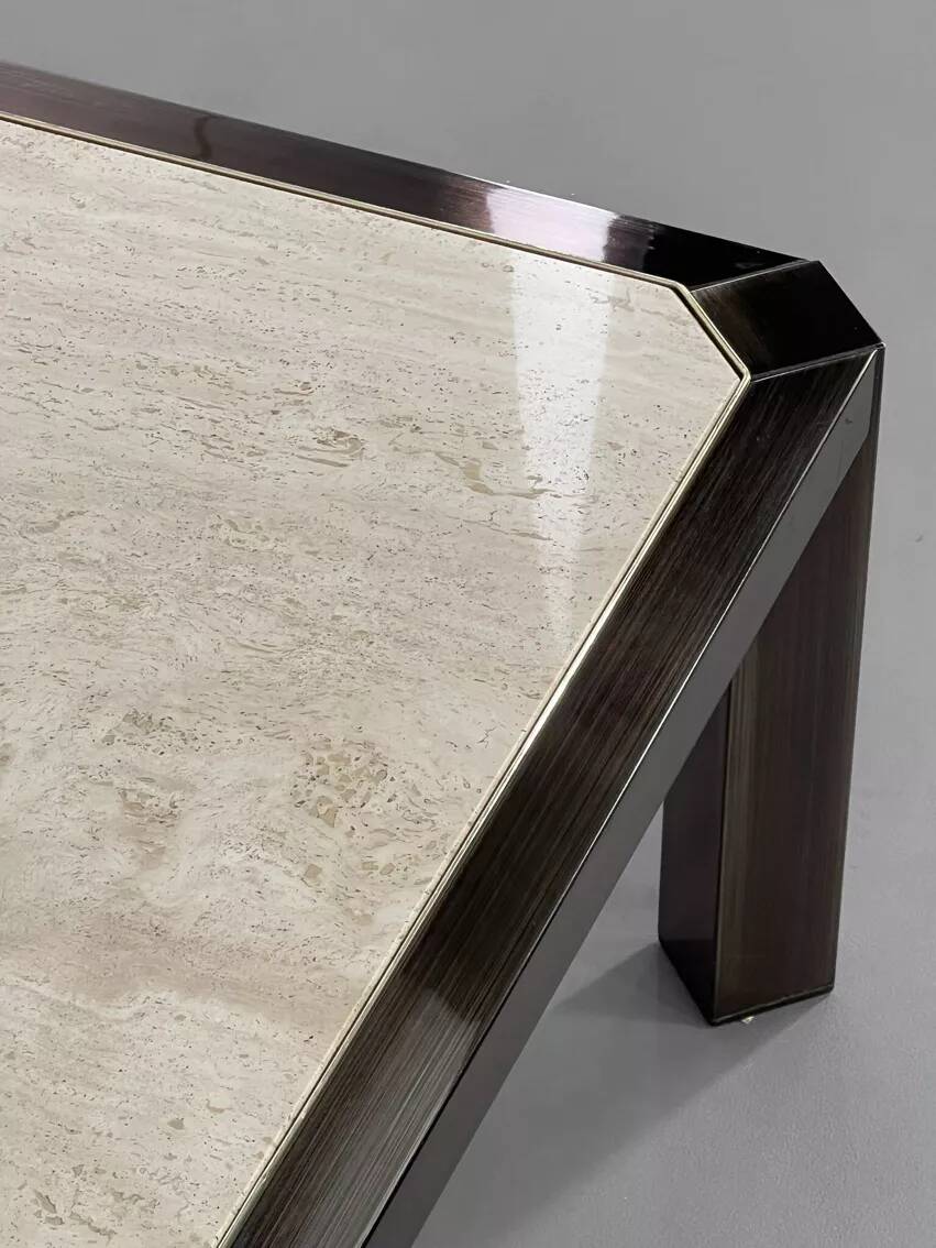 Square travertine and metal coffee table by BC Design