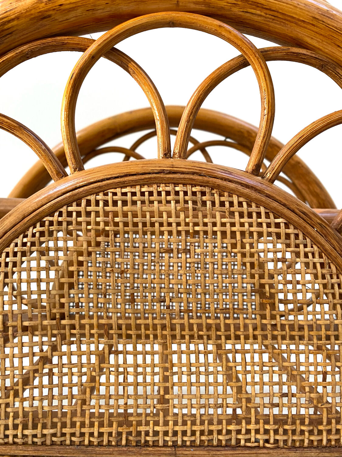 Rattan and bamboo magazine holder from the 70s
