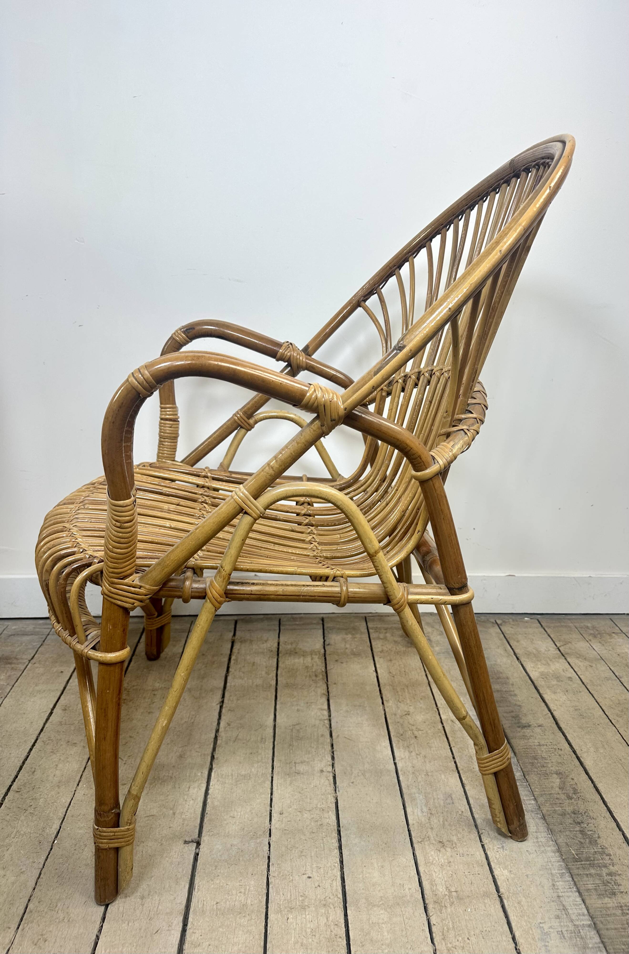 Fauteuils (la paire) vintage 1960 en rotin et bambou
