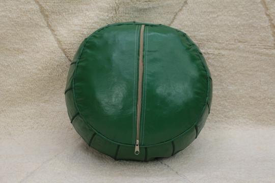 Moroccan pouf in green leather