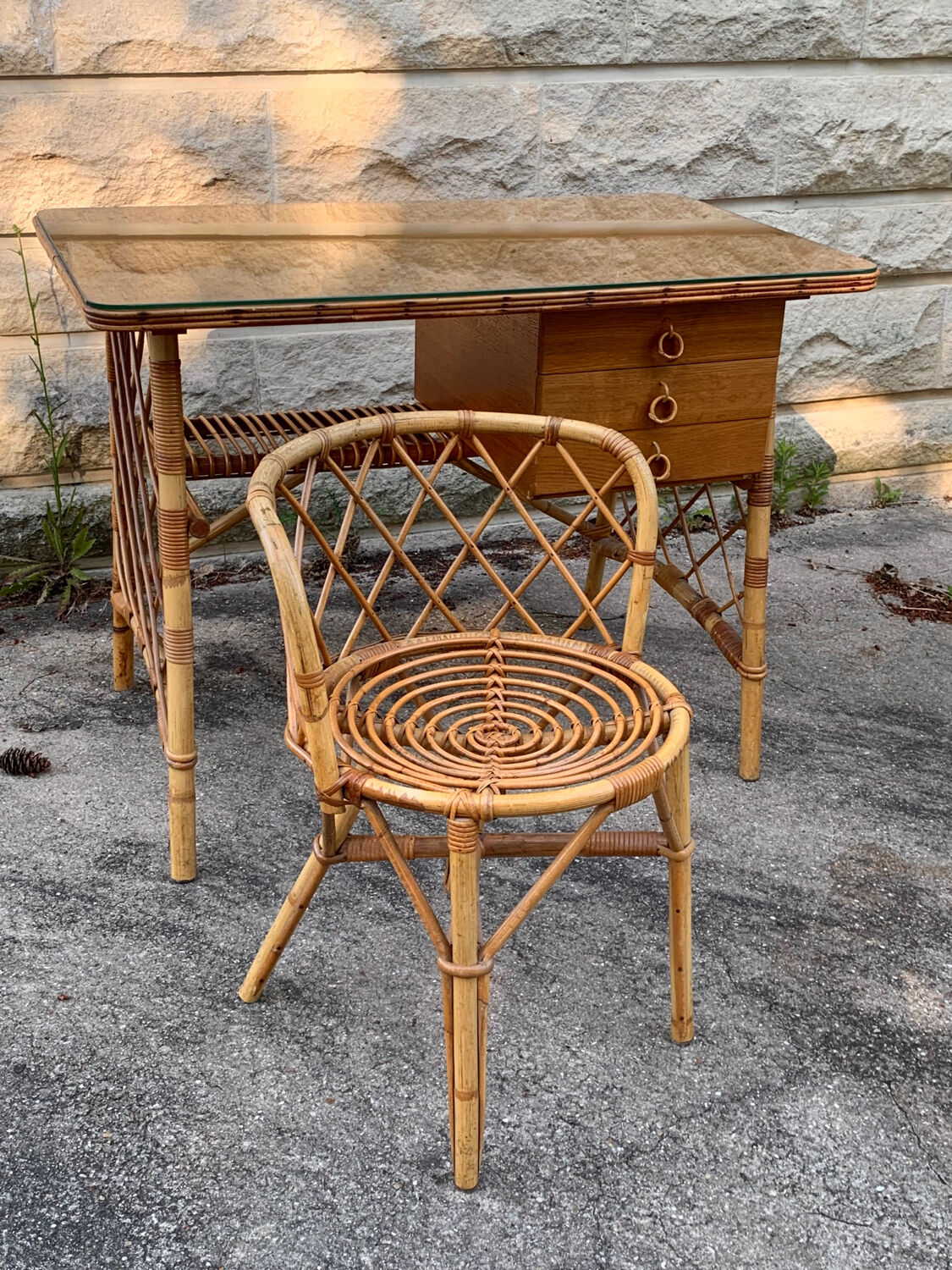 Rattan desk and chair 1960