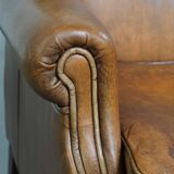 Vintage Sheepskin Leather Wingback Chair