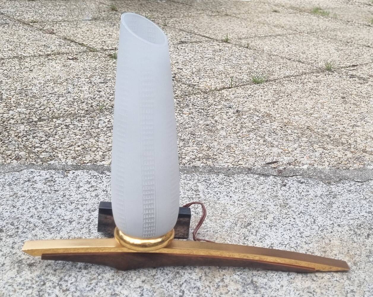 Pair of Scandinavian wall lights, teak, brass and opaline, vintage, 60s