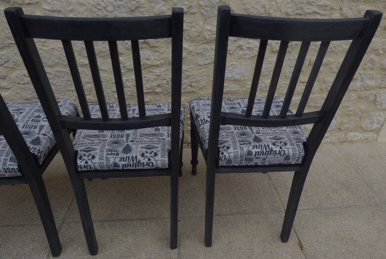 4 Louis XVI style chairs in black aged effect, Completely revamped