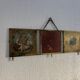 Vintage 1900 triptych barber mirror in gold, gallant scene - 20 x 59 cm