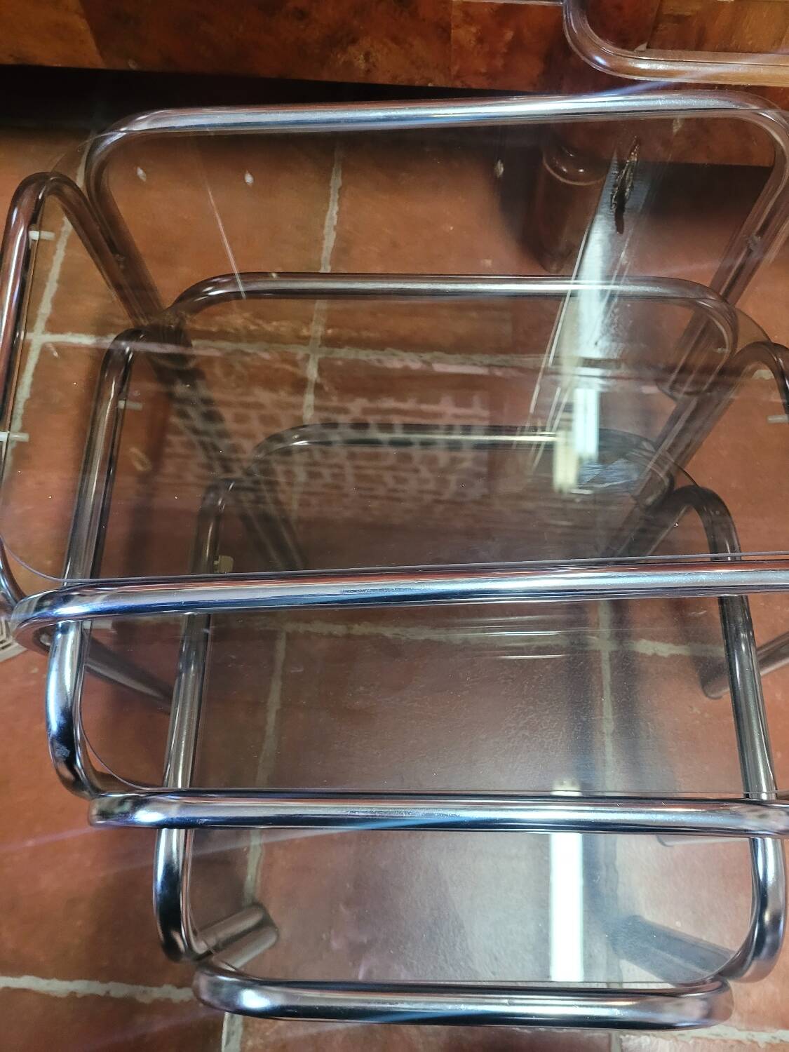 Chrome and smoked glass nesting table from the 70s