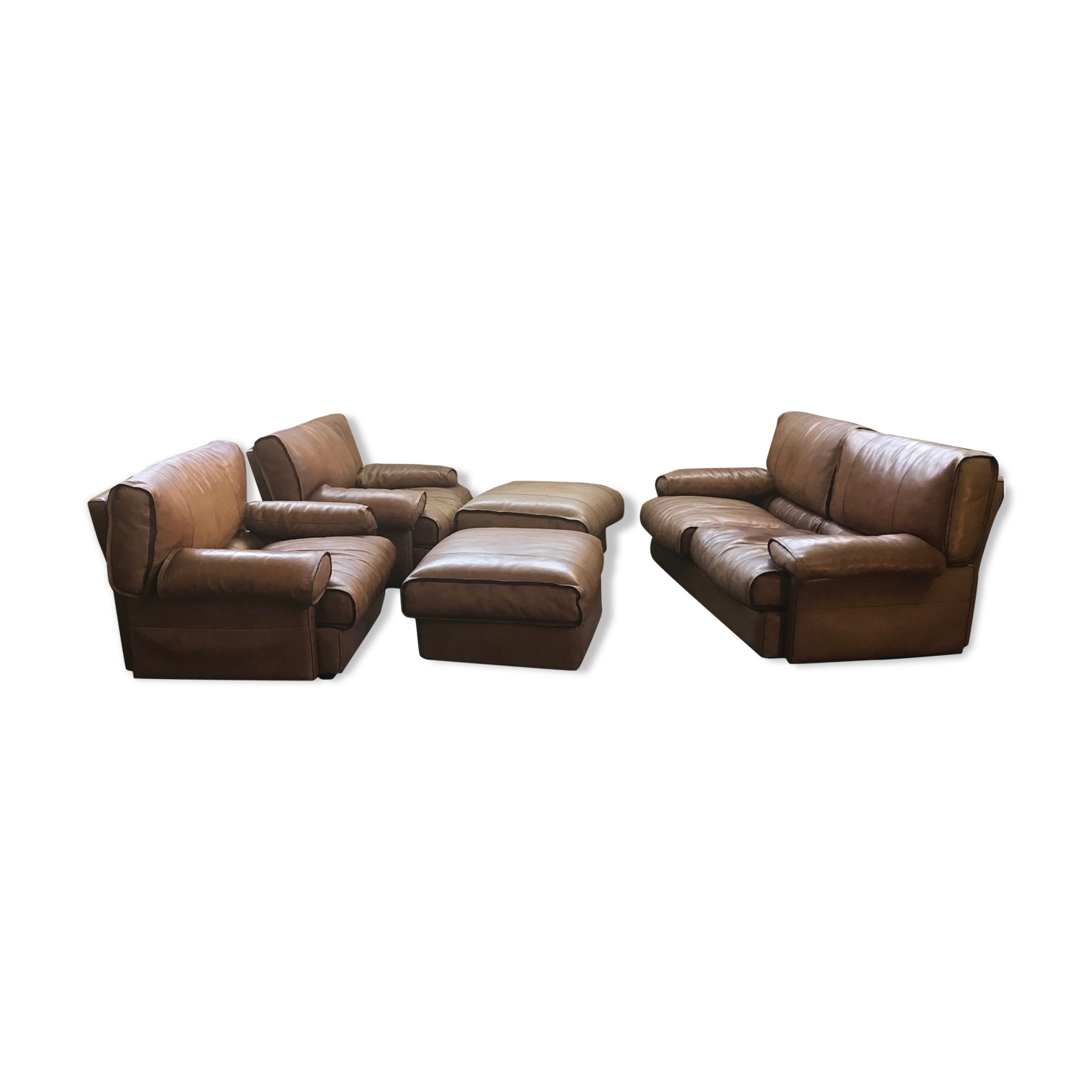Canapé, fauteuils et repose pieds Roche Bobois en cuir