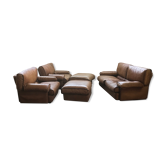 2-seater leather sofa with 2 armchairs and Roche Bobois leather footrest