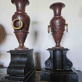 Antique Vases In Griotte Marble And Black Marble, Grand Tour, 19th Century