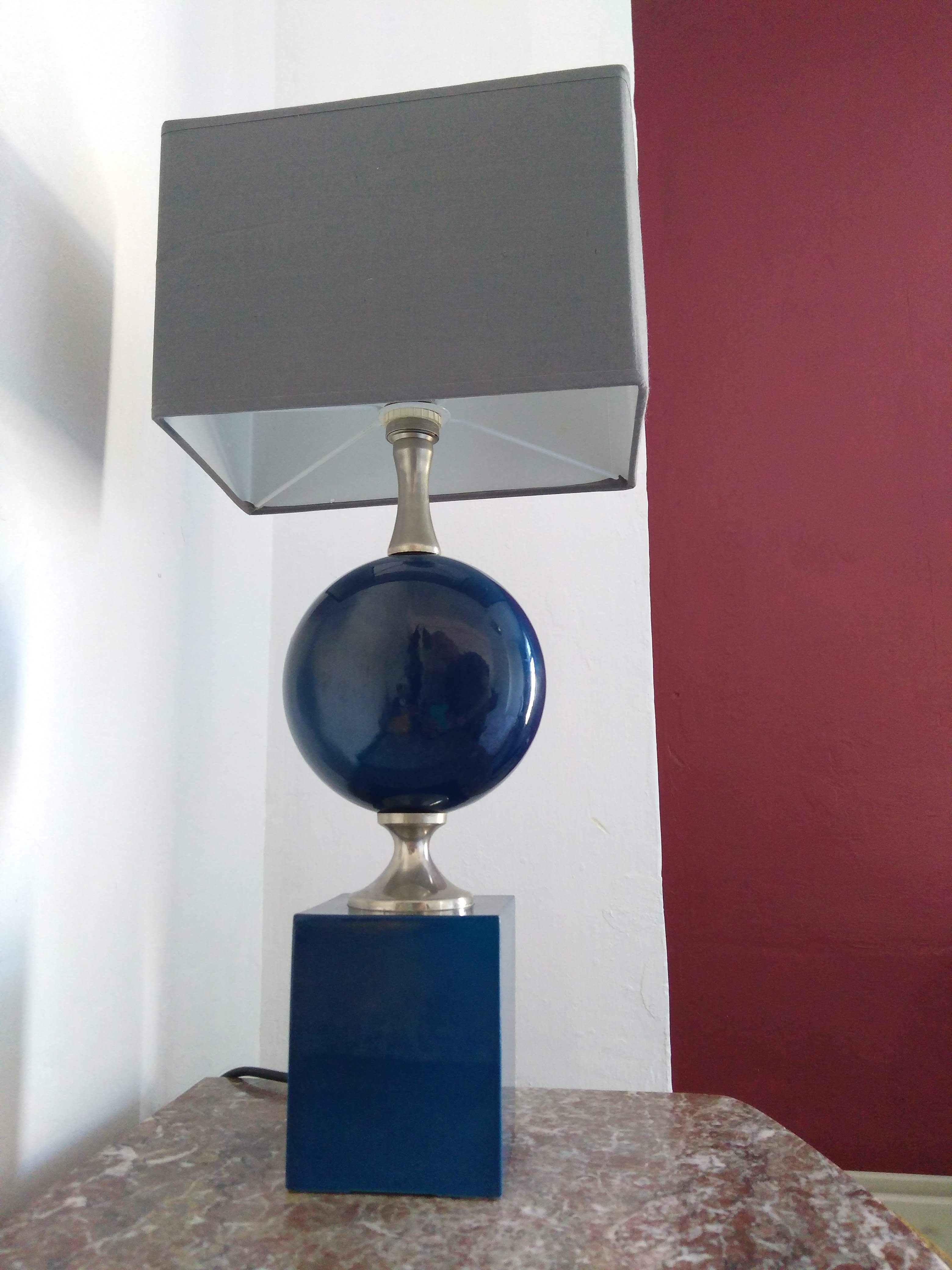 Lampe métal bleue Philippe Barbier