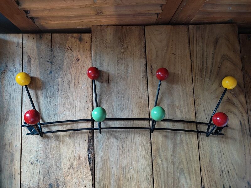 Coat rack patinated metal year 50 8 hooks balls wood dp 112261