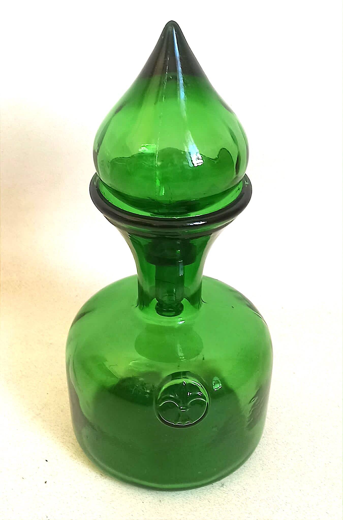 Carafe with stopper Empoli green 1970s Height 27 cm