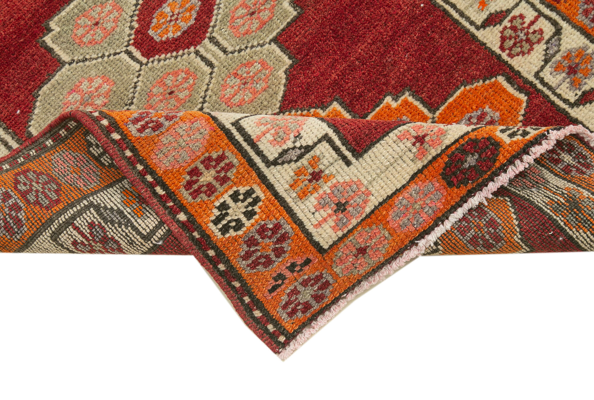 Hand-knotted decorative turkish red runner carpet 88 cm x 470 cm