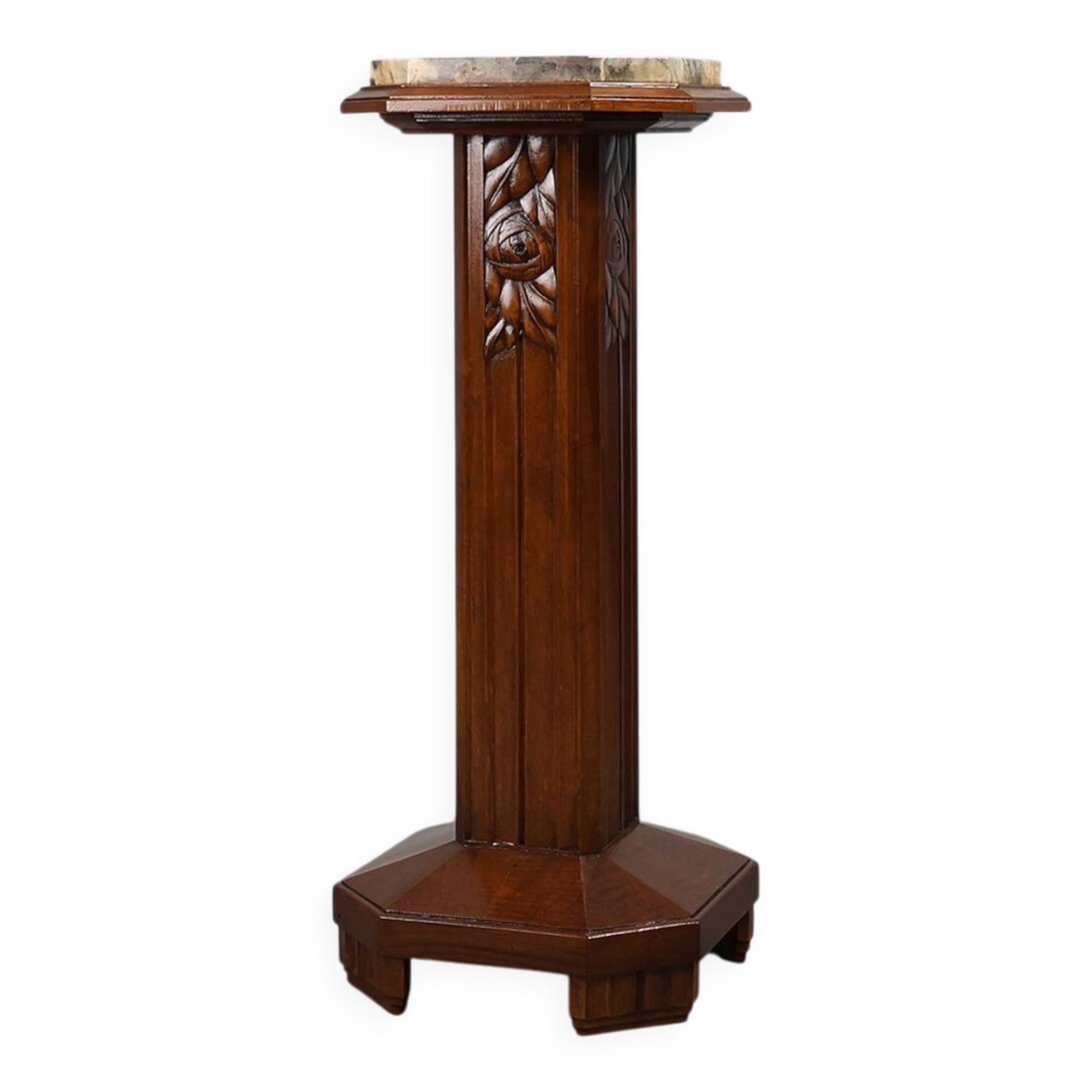 Oak & Marble large Art Deco pedestal, France 1920s