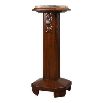 Oak & Marble large Art Deco pedestal, France 1920s