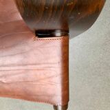 Brutalist Mid-Century Safari Armchair in Wood and Leather, 1960s