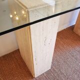 Console  XXL vintage italienne en travertin et verre années 80