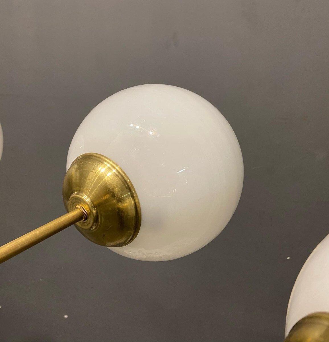 Italian sputnik chandelier in opaline glass, 1960s