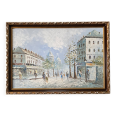 Tableau de louis burnett, scène animée à montmartre , paris vintage 1950