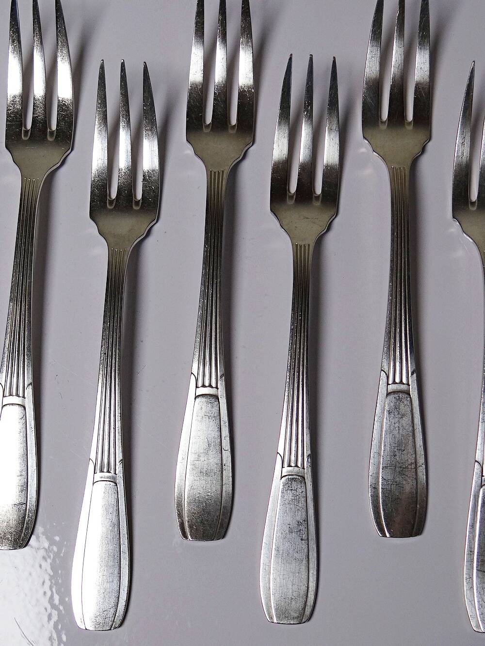 6 vintage/antique silver-plated trident forks, art deco style, SFAM