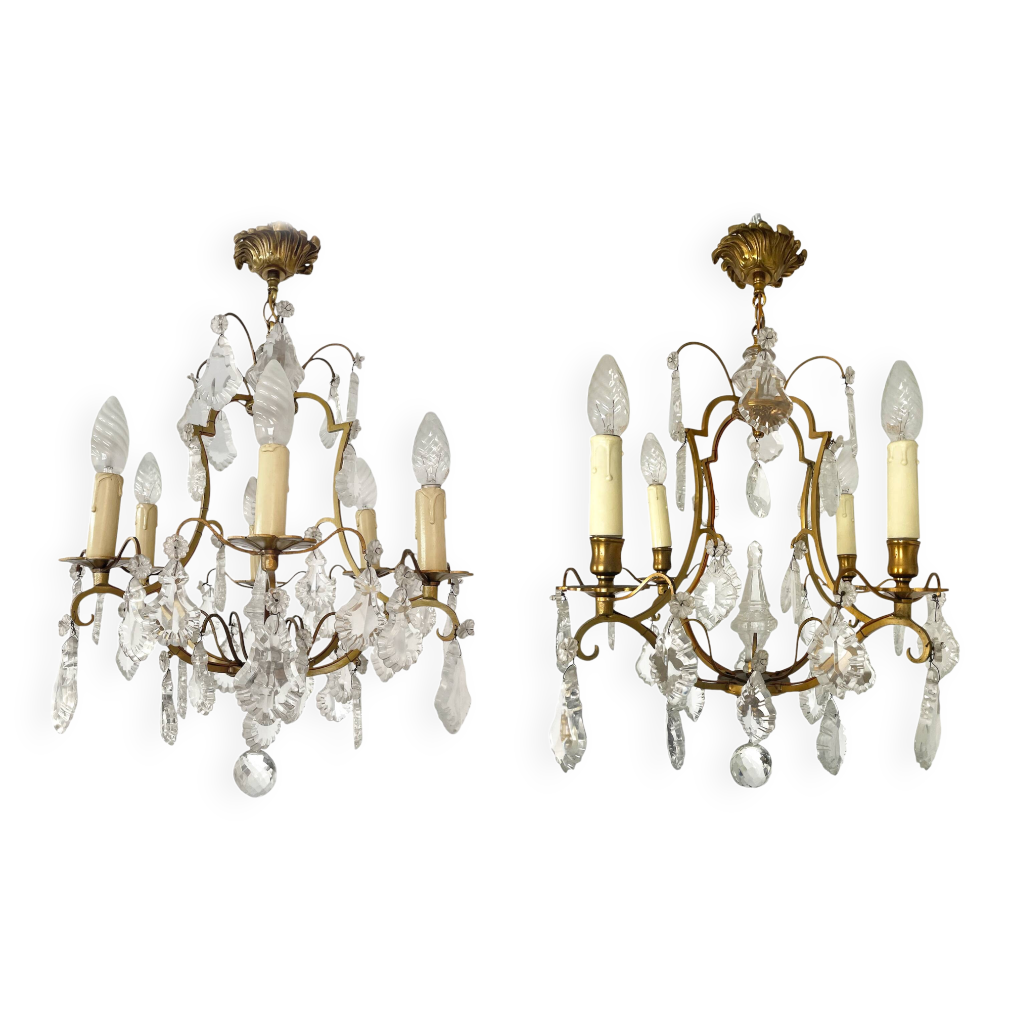 Set of 2 bronze chandeliers with tassels (crystal)