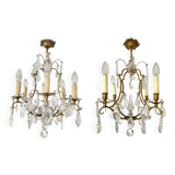 Set of 2 bronze chandeliers with tassels (crystal)