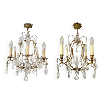 Lot de 2 Lustres en bronze à pampilles (cristal)