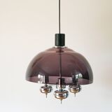 Three-branched chandelier in smoked plexi and chrome, Space Age, 1970