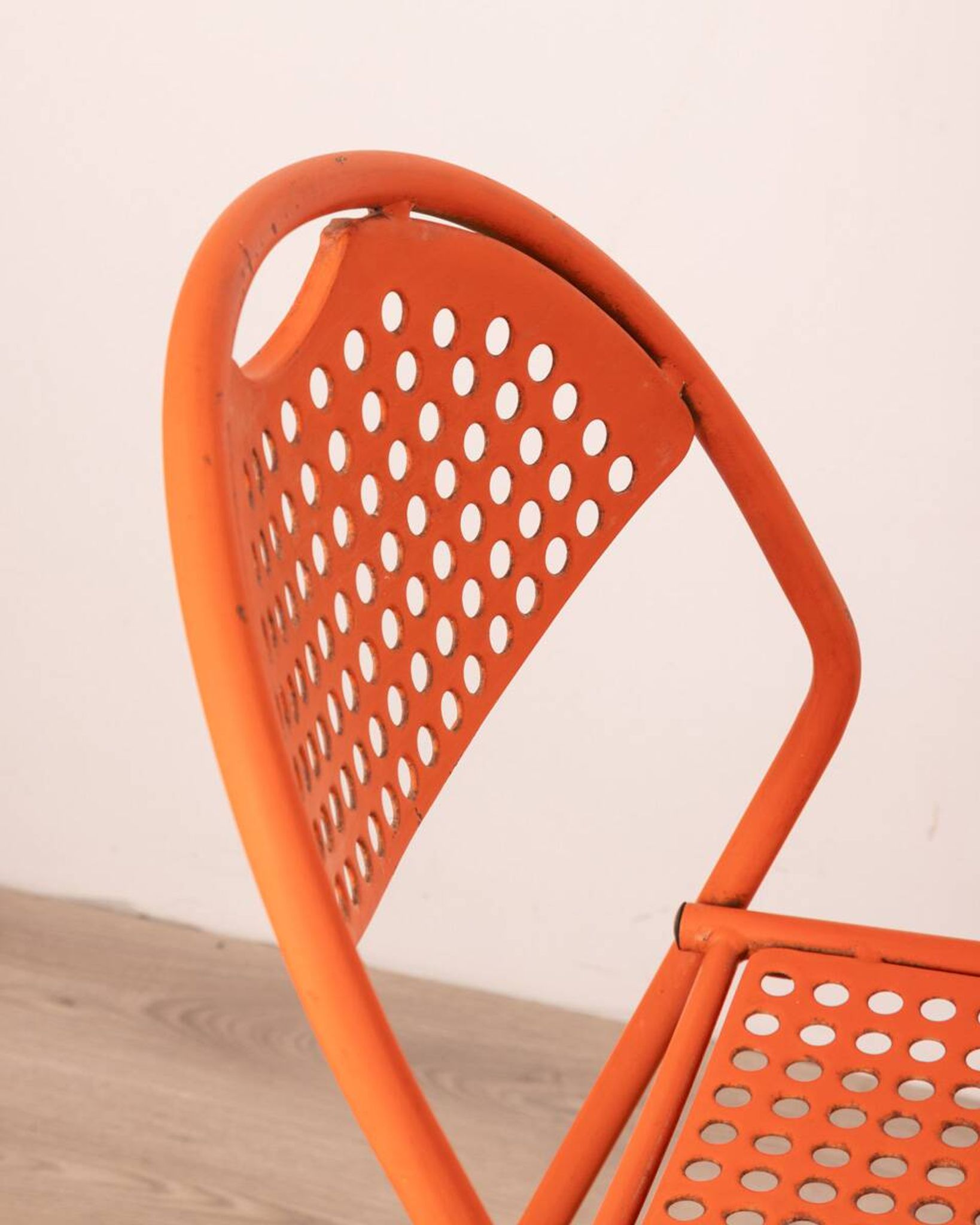 Pair of vintage red garden chairs from the 70s, italian design