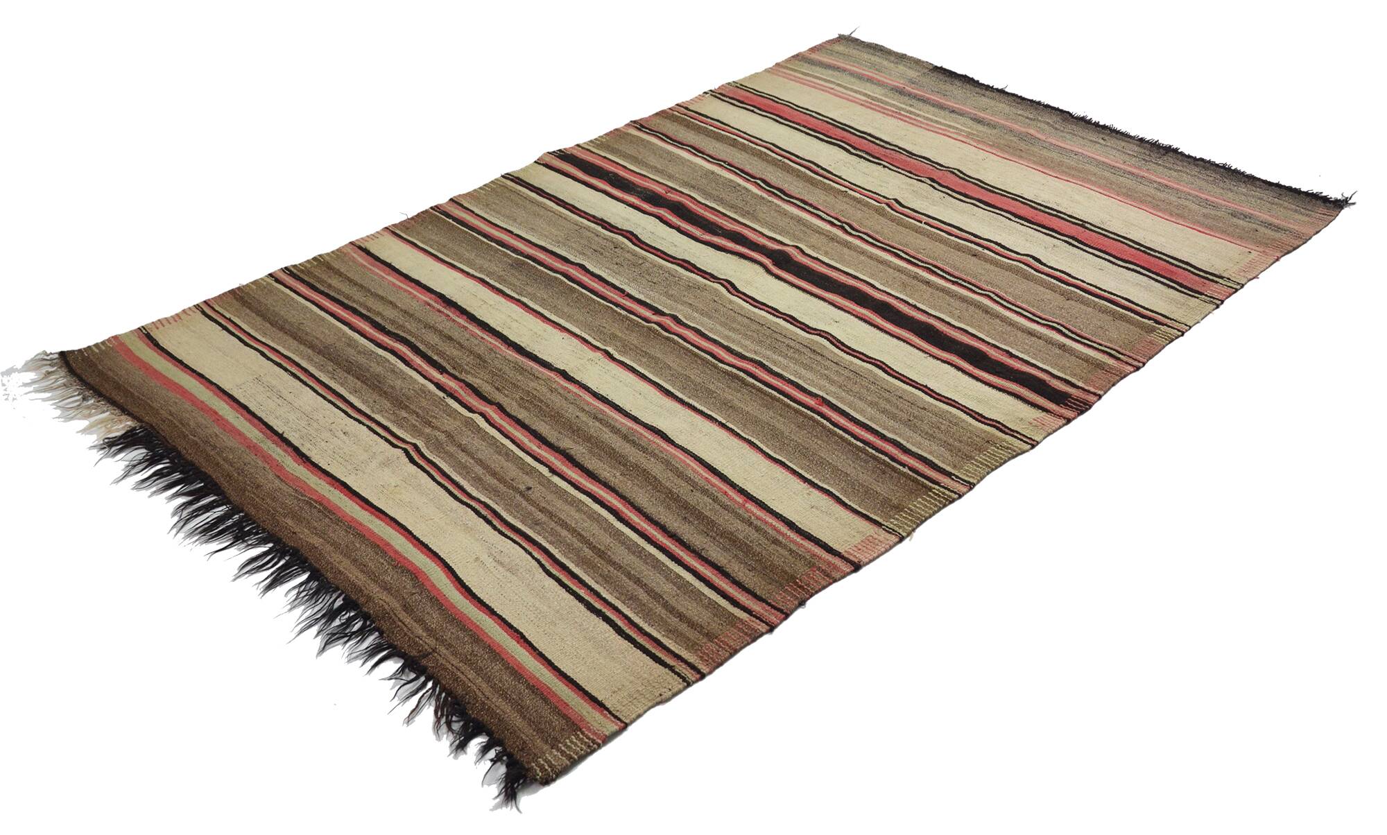 Turkish Kilim Yuruk 185x281 cm Striped Beige Brown Vintage Anatolian
