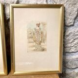 Set of two framed mode engravings