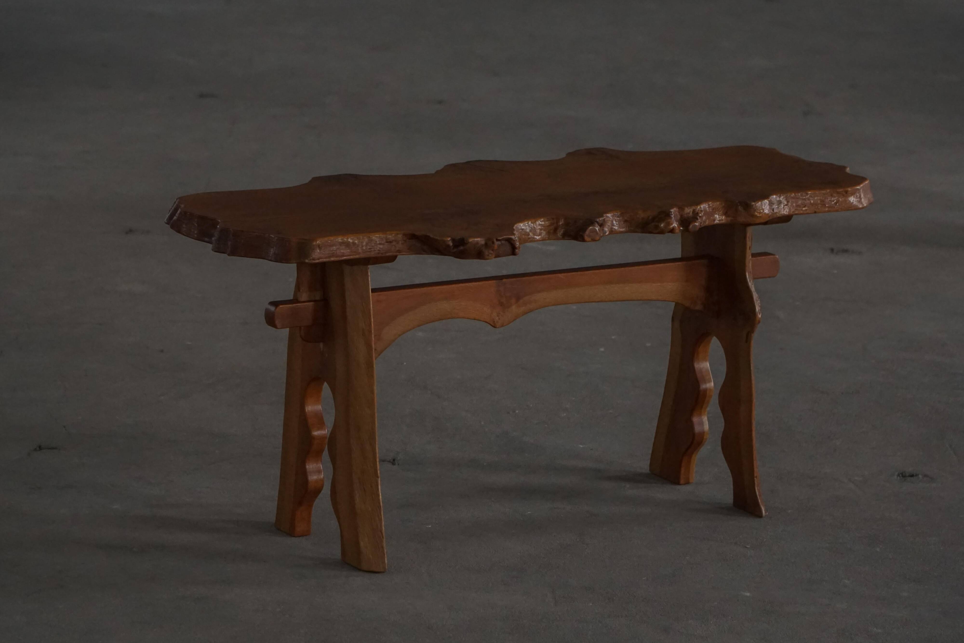 Mid-century Scandinavian coffee table made of solid elm wood, wabi-sabi style, 1960s.