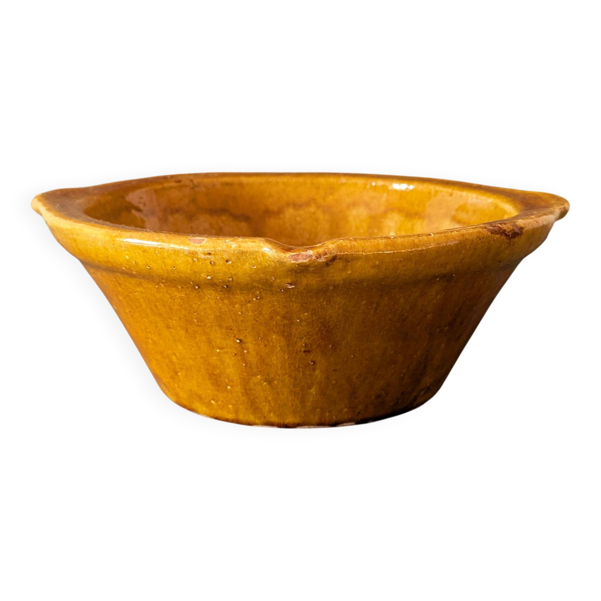 Antique handcrafted terracotta tian with yellow glaze – Occitanie