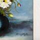 Peinture ancienne huile sur carton bouquet de fleurs anémones rouges et blanches 1985