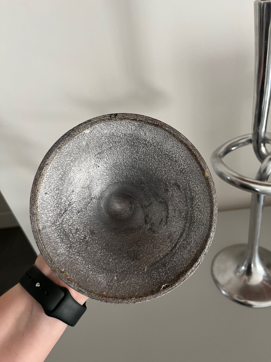 Pair of large kare design cast aluminum candlesticks