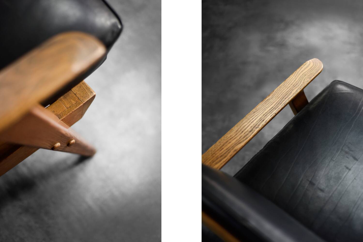 Vintage Mid-Century German Modern Oak & Black Leather Sofa, 1960s