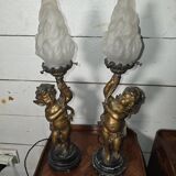 Pair of putti angel lamps from the 19th century.