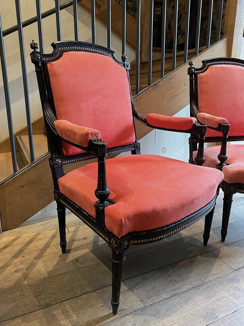 Pair of Queen's armchairs in Louis XVI style, Napoleonic III period.