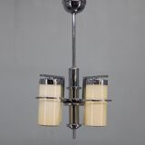 Restored Bauhaus/Art Deco chrome & glass chandelier, Czechoslovakia, 1930s