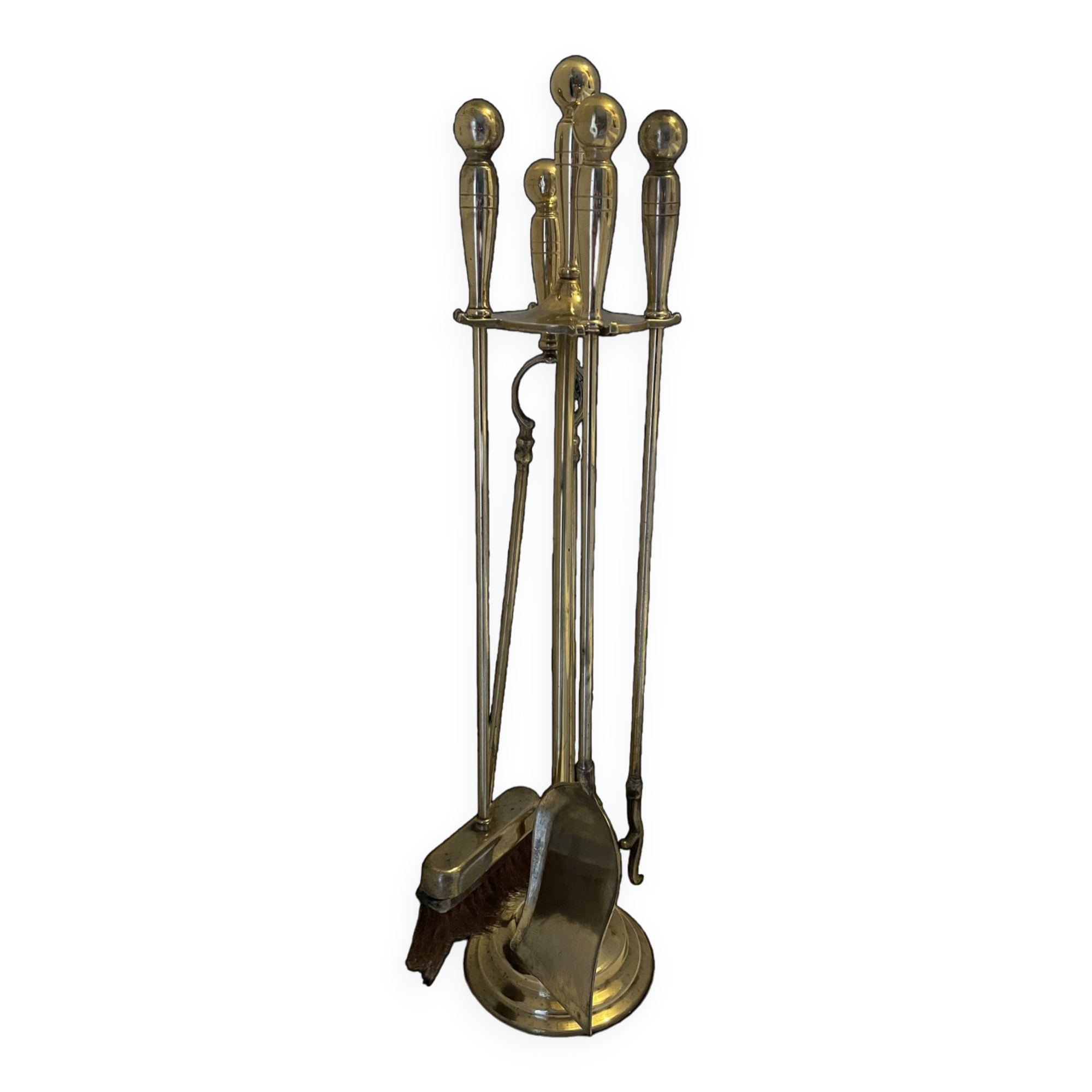 Brass fireplace servant and its 4 accessories
