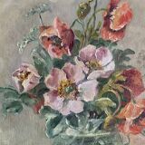 Peinture à l'huile ancienne nature morte aux fleurs 1936, signée